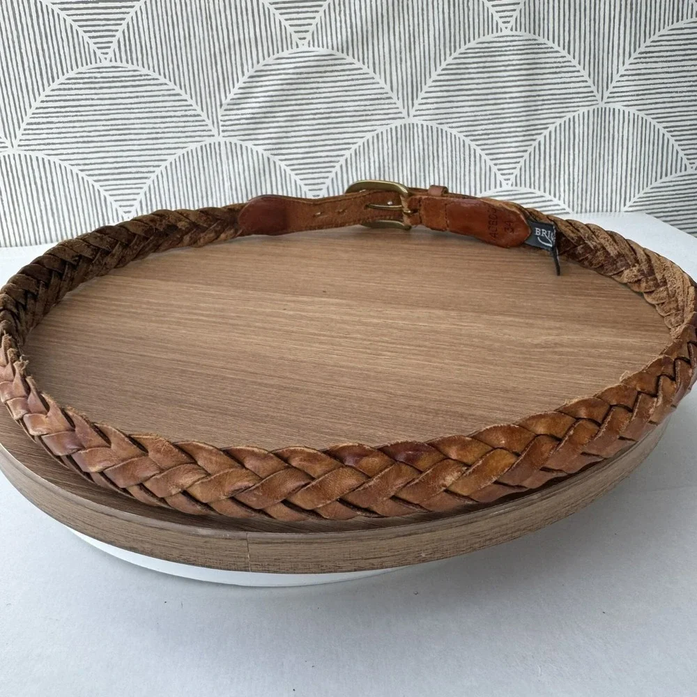 Brighton Well worn braided raised Brown Leather Belt Brass Buckle Size‎ 34